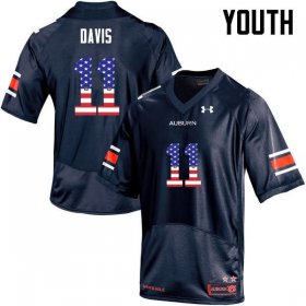 Kyle Davis #11 Auburn Tigers USA Flag Fashion Official College Football Jersey -Youth Navy 76589730